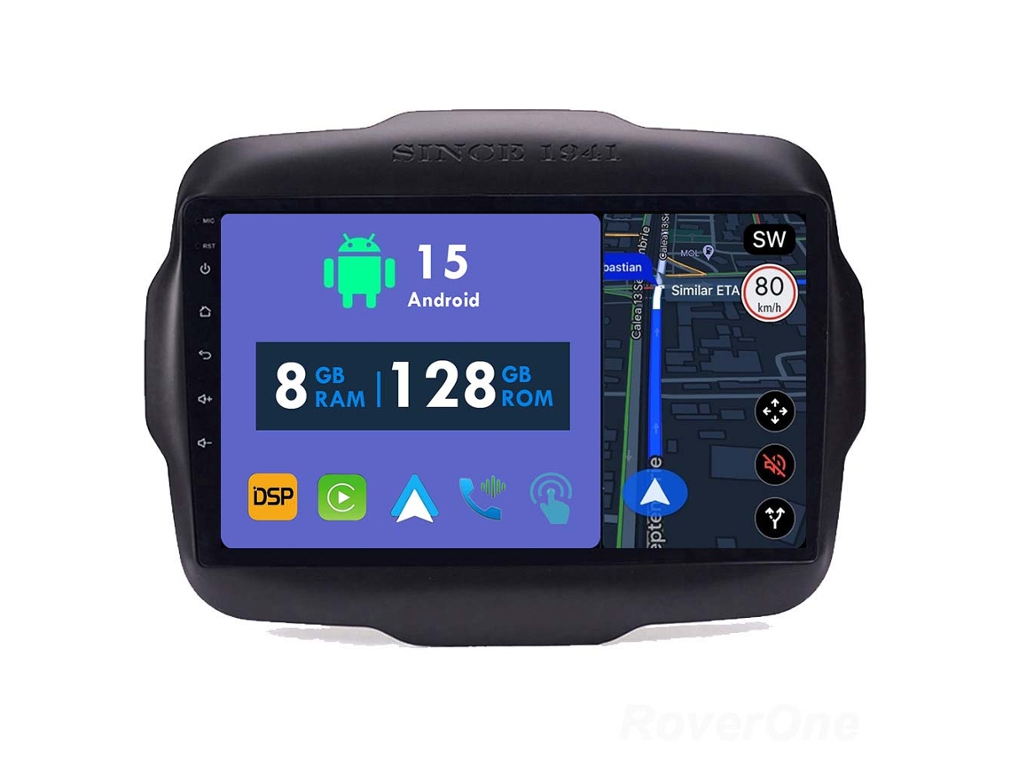 Coche Radio Android Auto Autoradio 8GB RAM 128G ROM CarPlay Navegación GPS Pantalla Táctil RoverOne para Jeep Renegade 2014 - 2018 