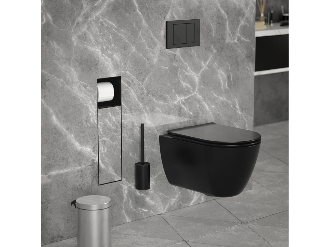 Soporte para escobilla de WC LuxeBath empotrado de acero negro mate 60x20x14 cm para baño