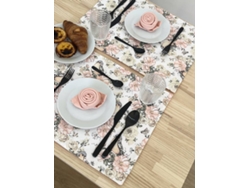 Juego De 2 Manteles Individuales Y 2 Servilletas ILMH BY I LOVE MY HOME (4 Piezas) - Estampado Pájaros Y Coral (doble Cara)