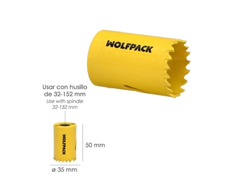 Corona Sierra Bimetal Ø 35 mm Templado Termico. Base Reforzada. Corona Madera. Broca Agujeros Madera. Acero. Hierro. Plasticos WOLFPACK LINEA PROFE...