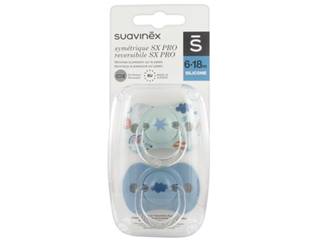 Chupete Conjunto de 2 Con Tetina Simétrica Sx Pro 6 a 18 Meses Modelo: Nube Y Estrella Azul SUAVINEX