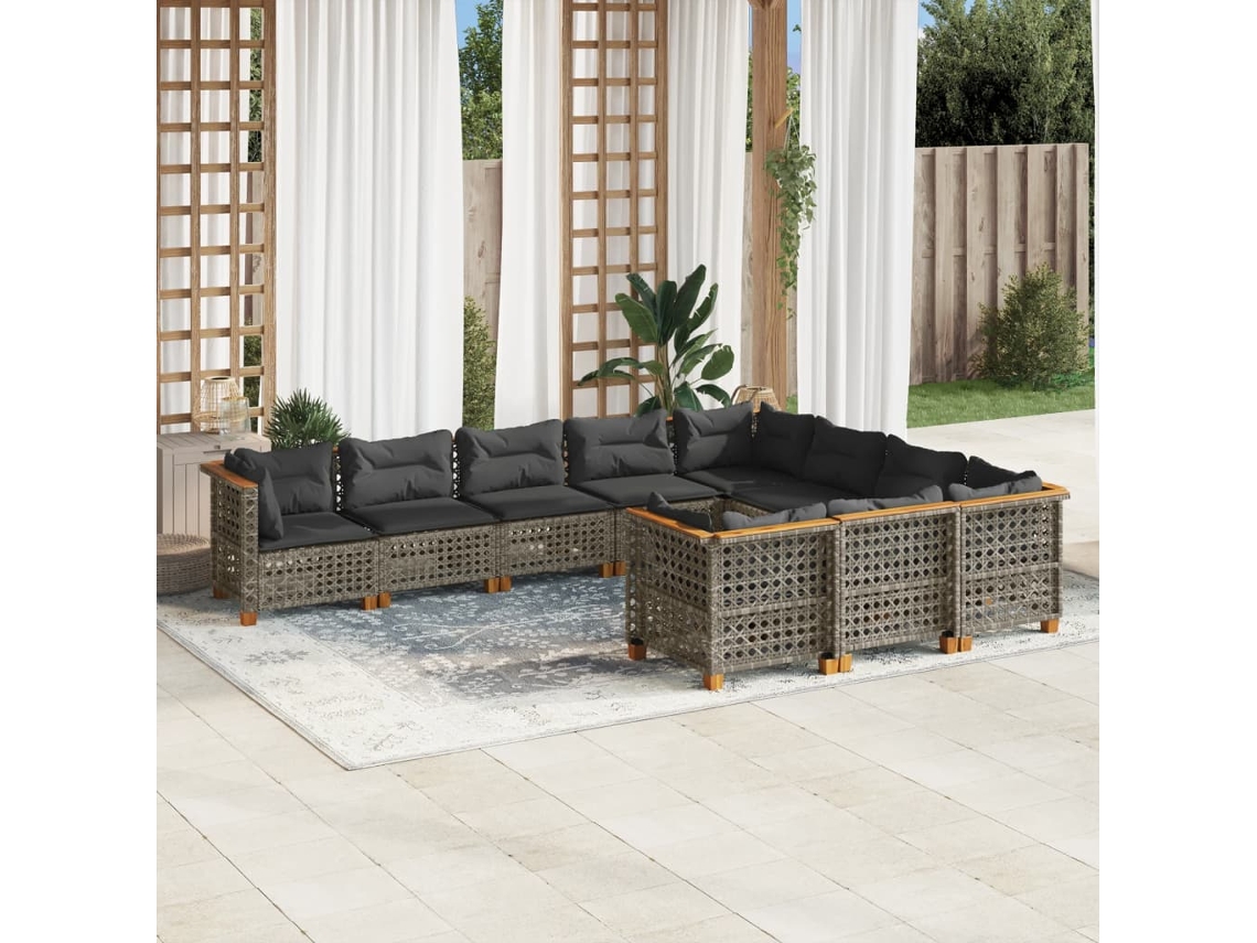 Conjunto de sofás de jardín de 10 piezas DKD Home Decor con cojines de mimbre gris