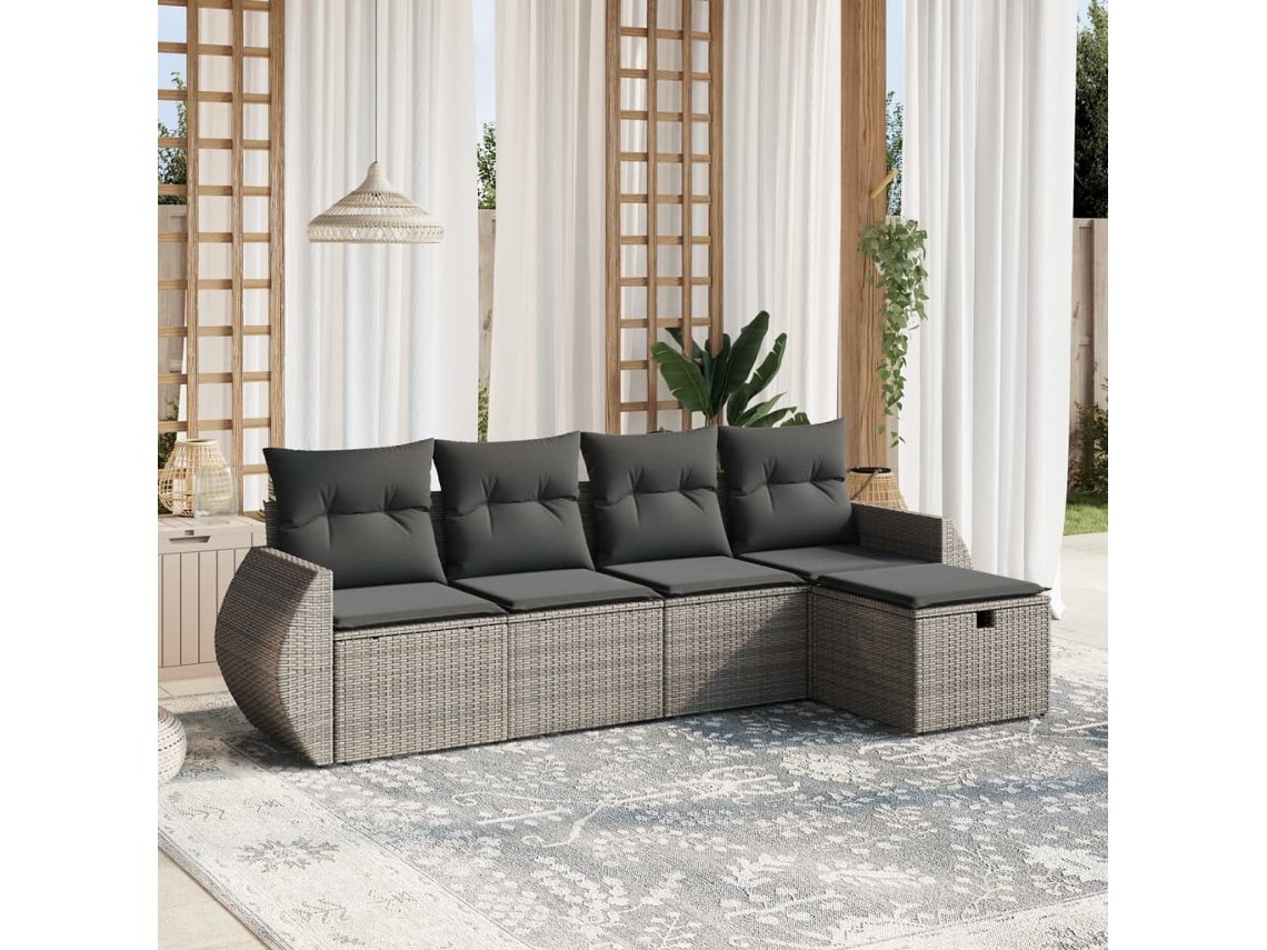 Conjunto de sofás de jardín de 5 piezas DKD Home Decor con cojines de mimbre gris