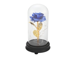Rosa Preservada Bañada En Oro De 24 Quilates Con Luz Led Y Cubierta De Cristal - Regalo Para Bodas O San Valentín - Azul