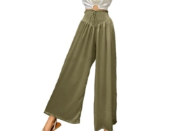 2026-24353-pantalones Casual Verano De Cintura Alta Elástica Con Bolsillos Flowy Para Mujer S Verde Oliva