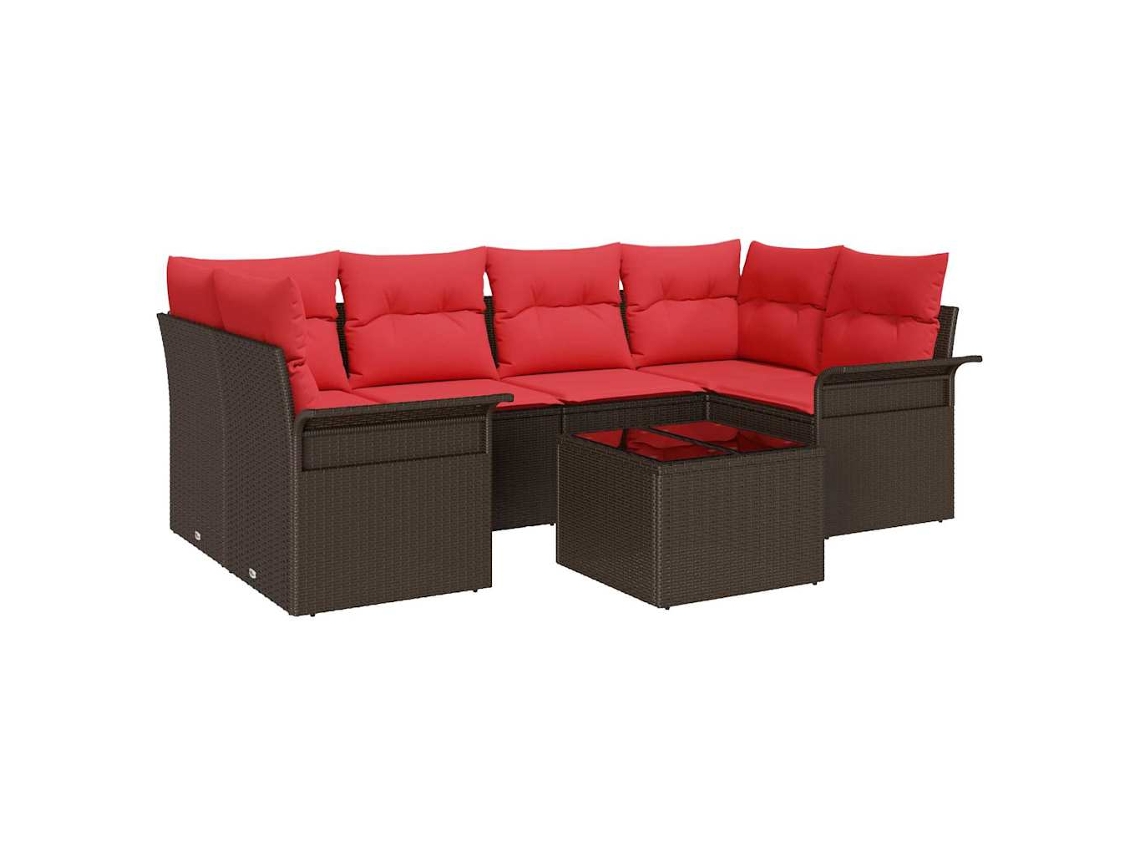 Maison Exclusive - Conjunto De Sofá De Jardín 7 Pcs Beige Y Rojo Ratán Sintético