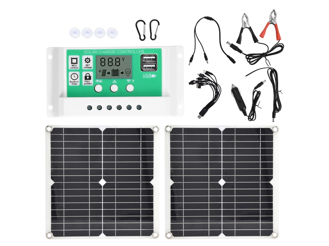 Paneles solares monocristalinos Primerox de 15 W con controlador de 20 A para la carga de la batería.