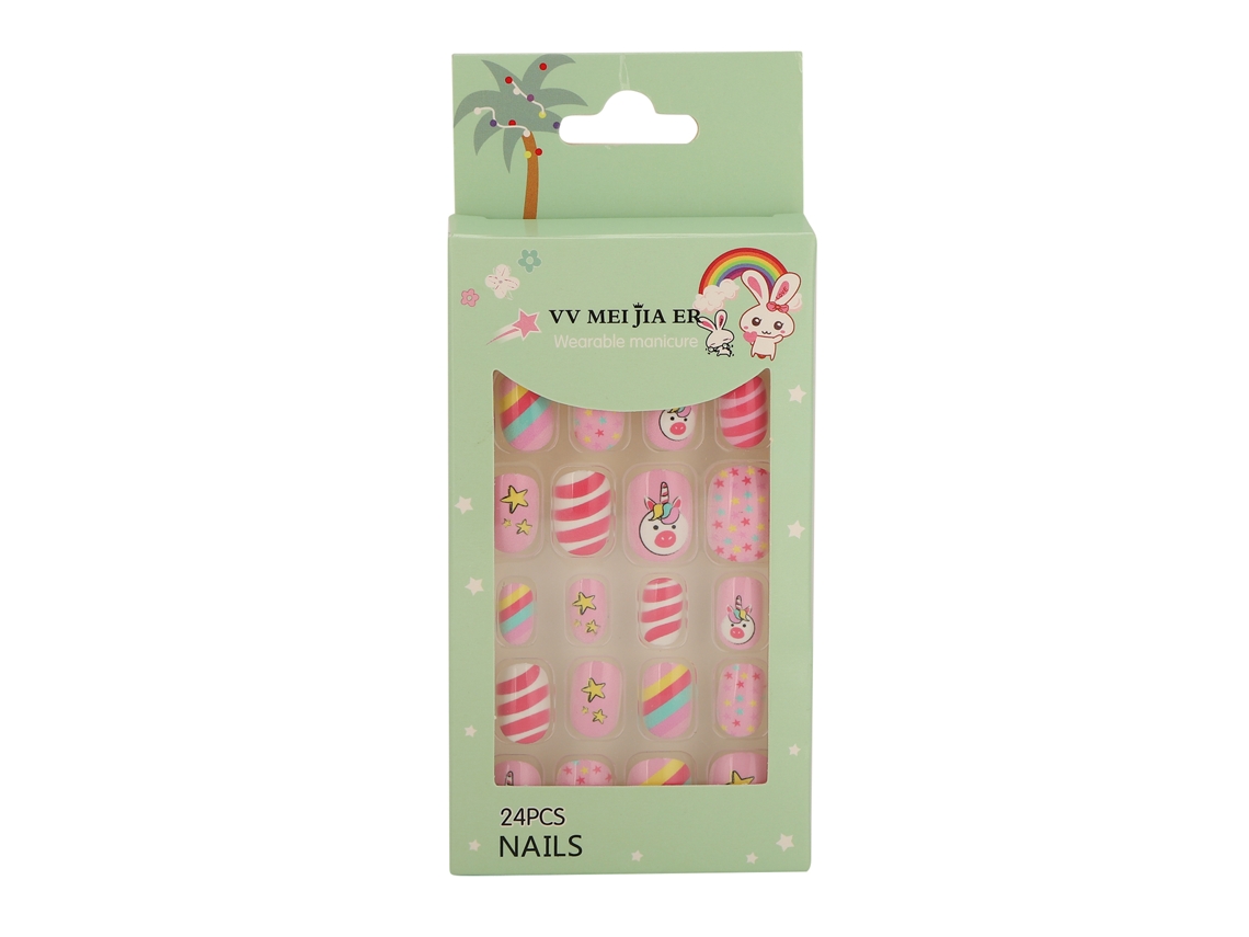 Unhas Falsas Para Crianças 24pcs Removíveis Padrões Cartoons Capa Completa 03