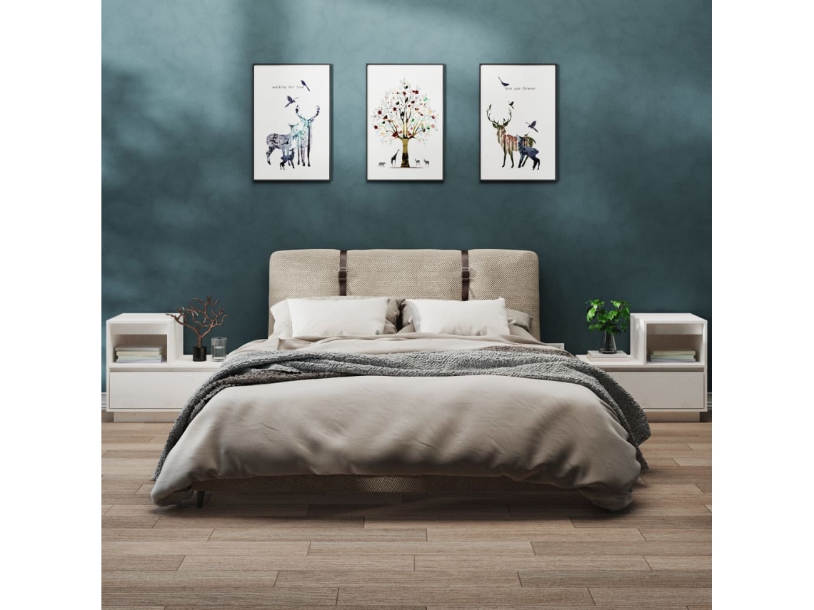Mesitas de Noche LOVELY HOME Mesinha 2 Pcs 60X34X51 Cm Pinho Maciço Branco