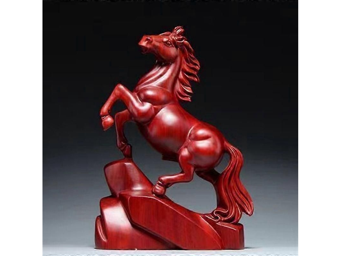 Figura De Caballo De Madera De 14 Cm - Escultura Decorativa Tallada A Mano Para El Hogar