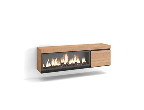 Mueble TV, Televisión, 160, Para TV hasta 65, Chimenea eléctrica XXL, Colgado, Suspendido, Roble SKRAUT HOME