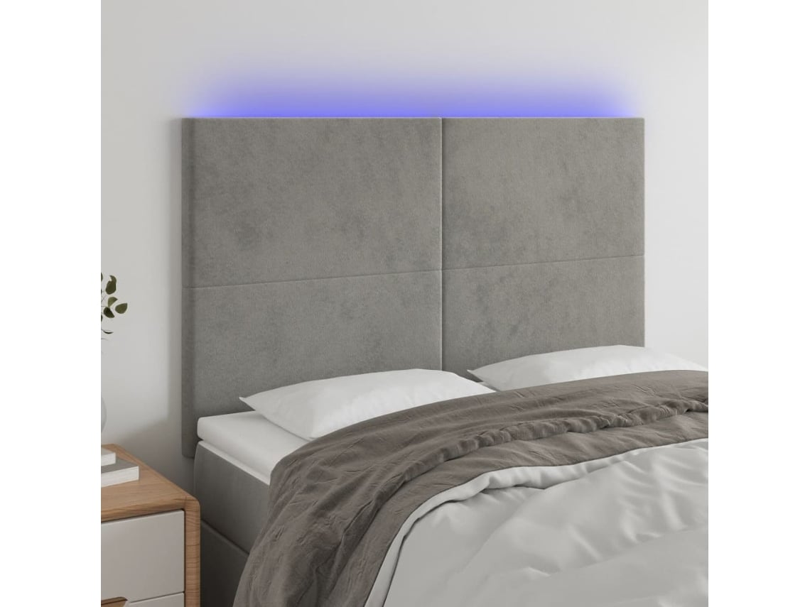 Cabecero Con Luces Led Terciopelo Gris Claro 144x5x118/128 Cm