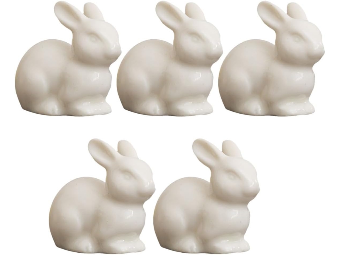 Juego 5 Figuritas Conejos Cerámica Blanca Decoración Elegante Micropaisajismo Adornos Bonsáis