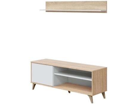 Mueble de TV HABITDESIGN Kikua Plus (Blanco Artik - Melamina y ABS - Módulo TV: 135 x 50 x 40 cm Estanterías: 135 x 19.5 x 17.5 cm)