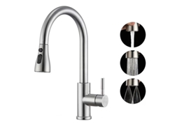 Grifo de cocina Eifson con rociador extraíble y 3 modos de rociado, para 1 o 3 orificios (cepillado)