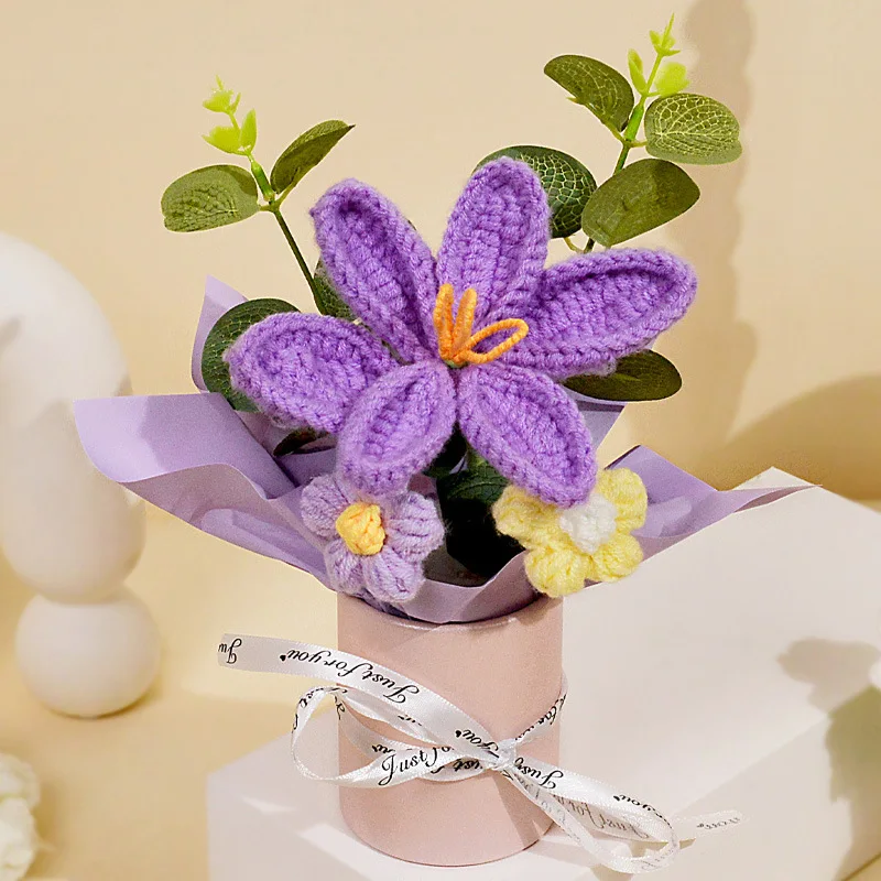 (roxo) 1 Peça De Buquê De Crochê Feito À Mão, Buquê Tricotado, O Presente Perfeito.