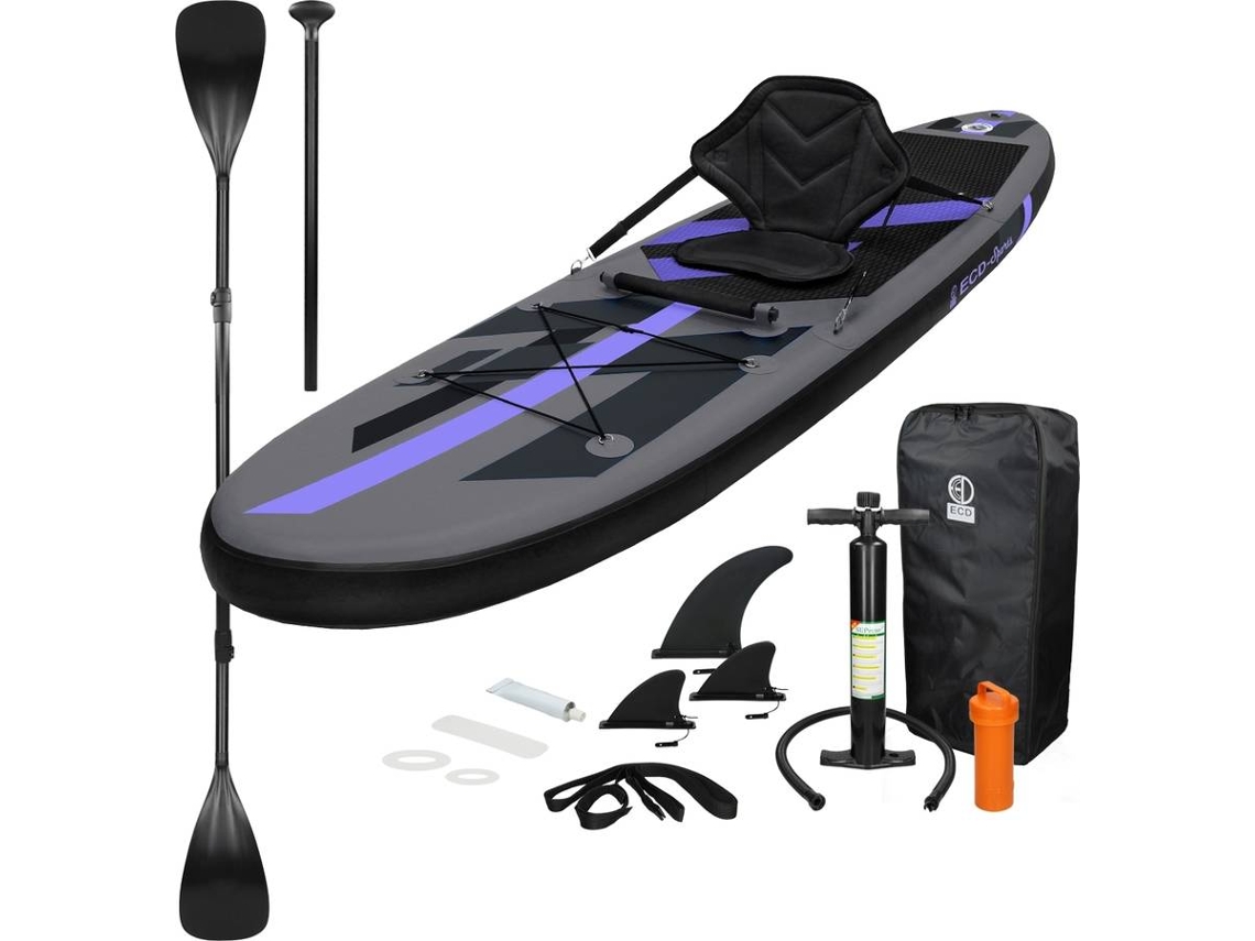Tabla hinchable de paddle surf SUP ECD 320x82x15 cm PVC negro con Asiento de Kayak