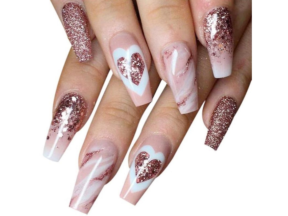 Uñas Postizas Artificiales Con Purpurina Para Fiestas Y Uso Diario - 24 Unidades