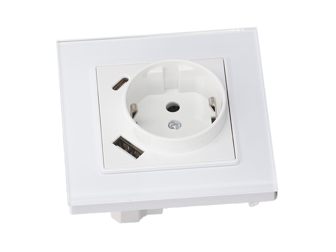 Enchufe de pared empotrable tipo C 2026-as, 5 V, 2,1 A, panel de vidrio templado, 82 W, AC250V, 3520 W.