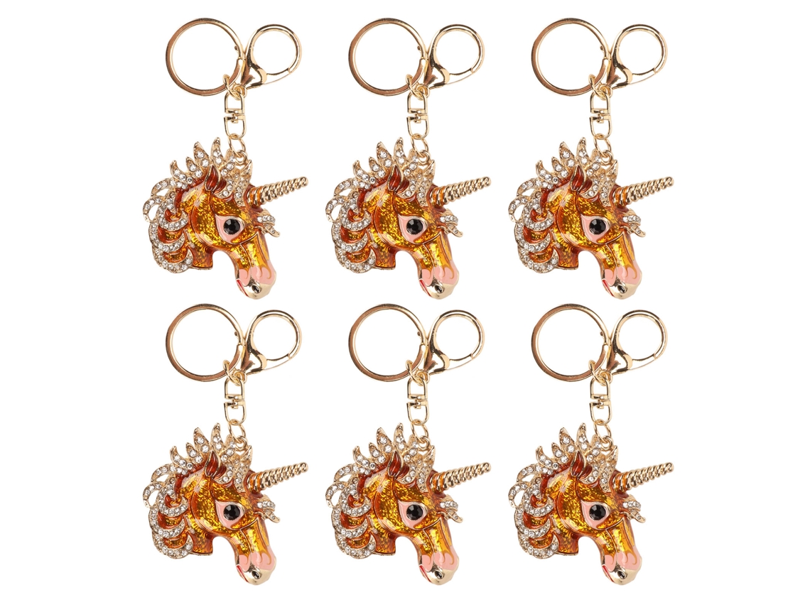6 Llaveros Metálicos Estilo Dibujos Animados Con Brillantes Diamantes De Imitación, Prácticos Colgantes Decorativos, Dorados Yskjd21