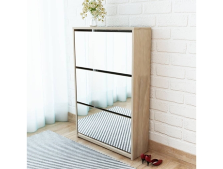MAISON EXCLUSIVE - Mueble zapatero 3 compartimentos espejo roble 63x17x102,5 cm