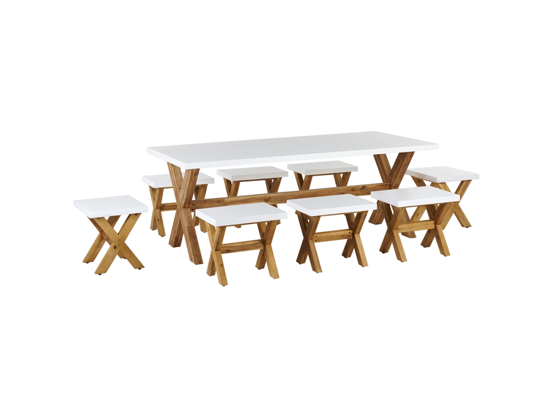 Conjunto de Comidas Con Mesa de Fibra de Cemento Y 8 Tambores Blancos de Olbia