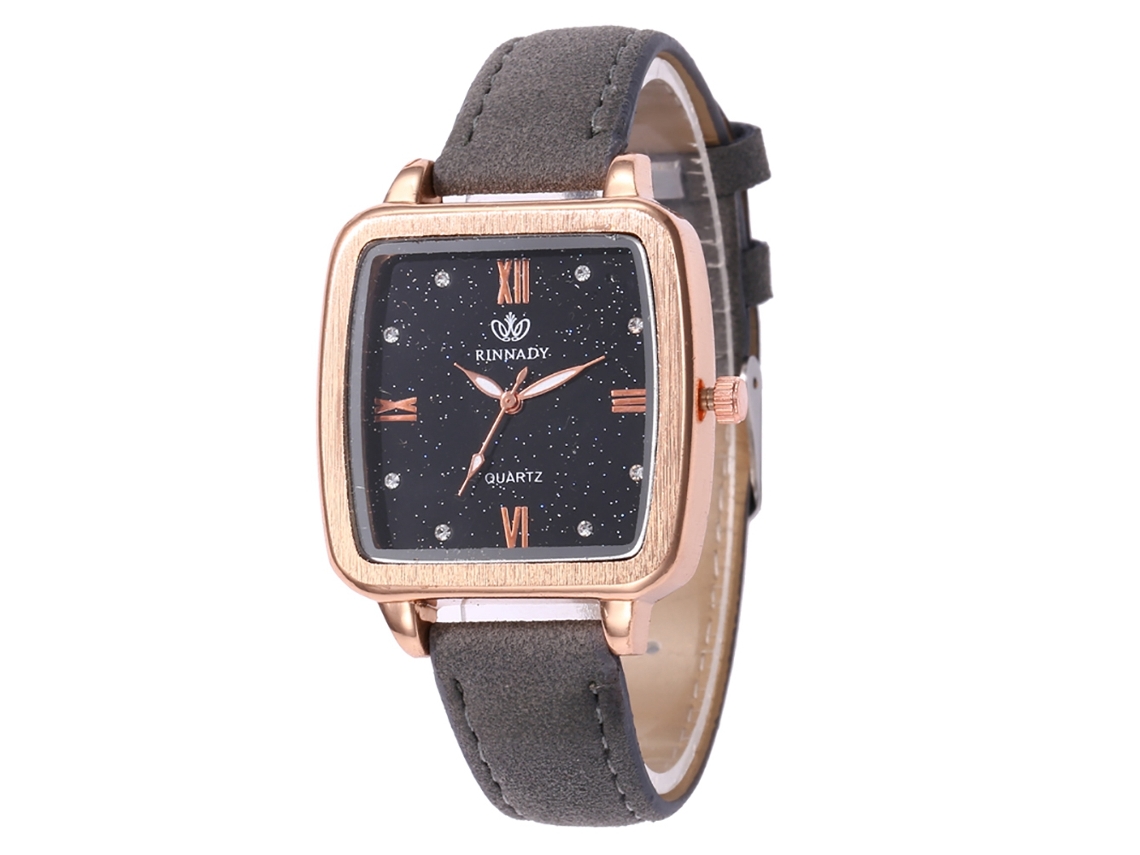 Reloj De Pulsera De Cuarzo Para Mujer Con Correa De Piel Sintética Y Esfera Cuadrada Gris.