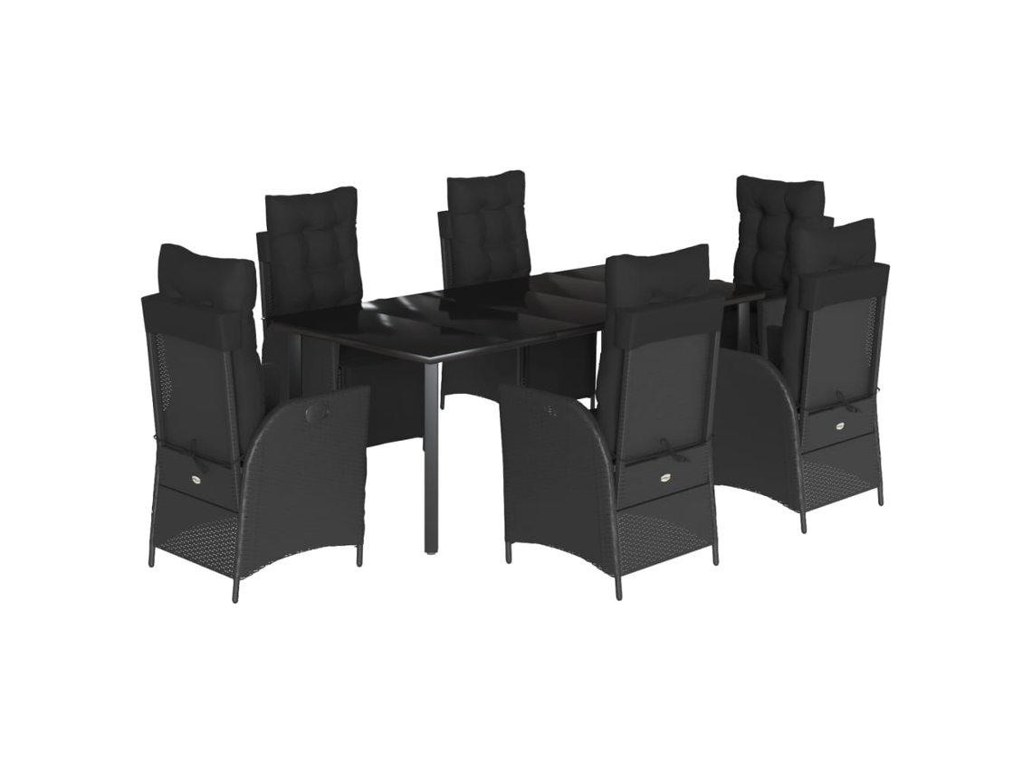 Maison Exclusive - Set De Comedor De Jardín 7 Pzas Y Cojines Ratán Sintético Negro