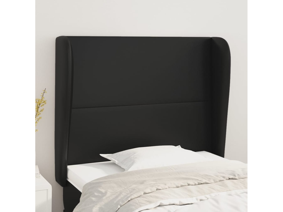 Cabecero Con Orejas De Cuero Sintético Negro 93x23x118/128 Cm