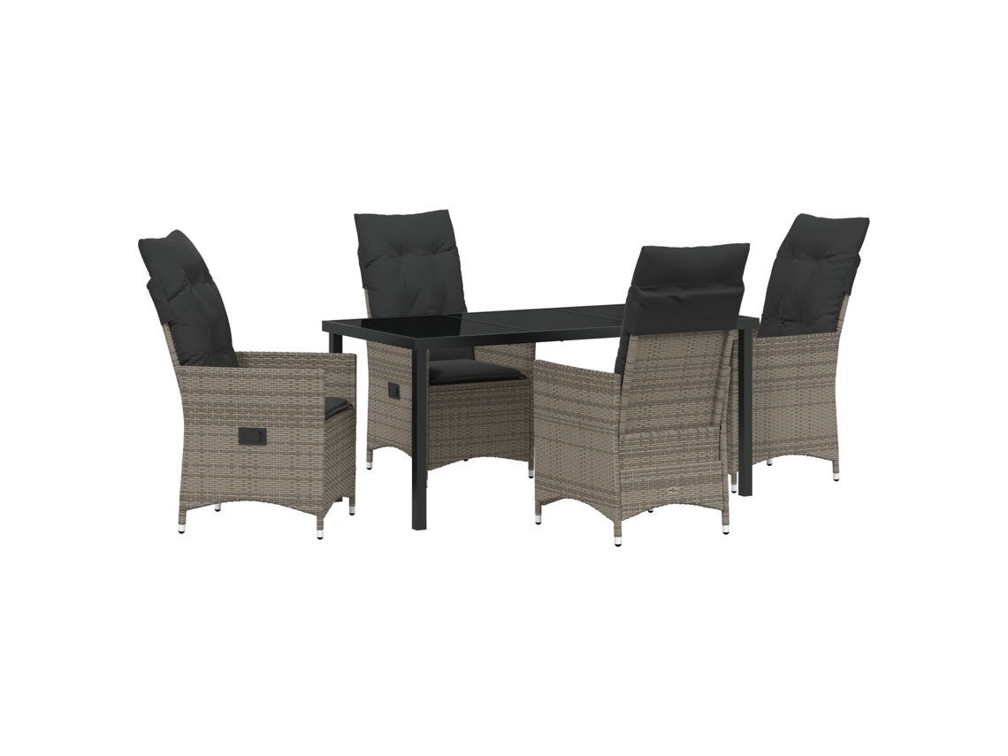 Conjunto de comedor de jardín Vidaxl de 5 piezas con cojines, ratán sintético, gris