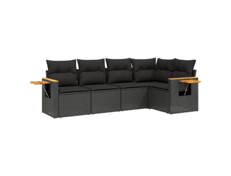 Conjunto 5 de muebles de jardín VIDAXL y cojines ratán sintético negro