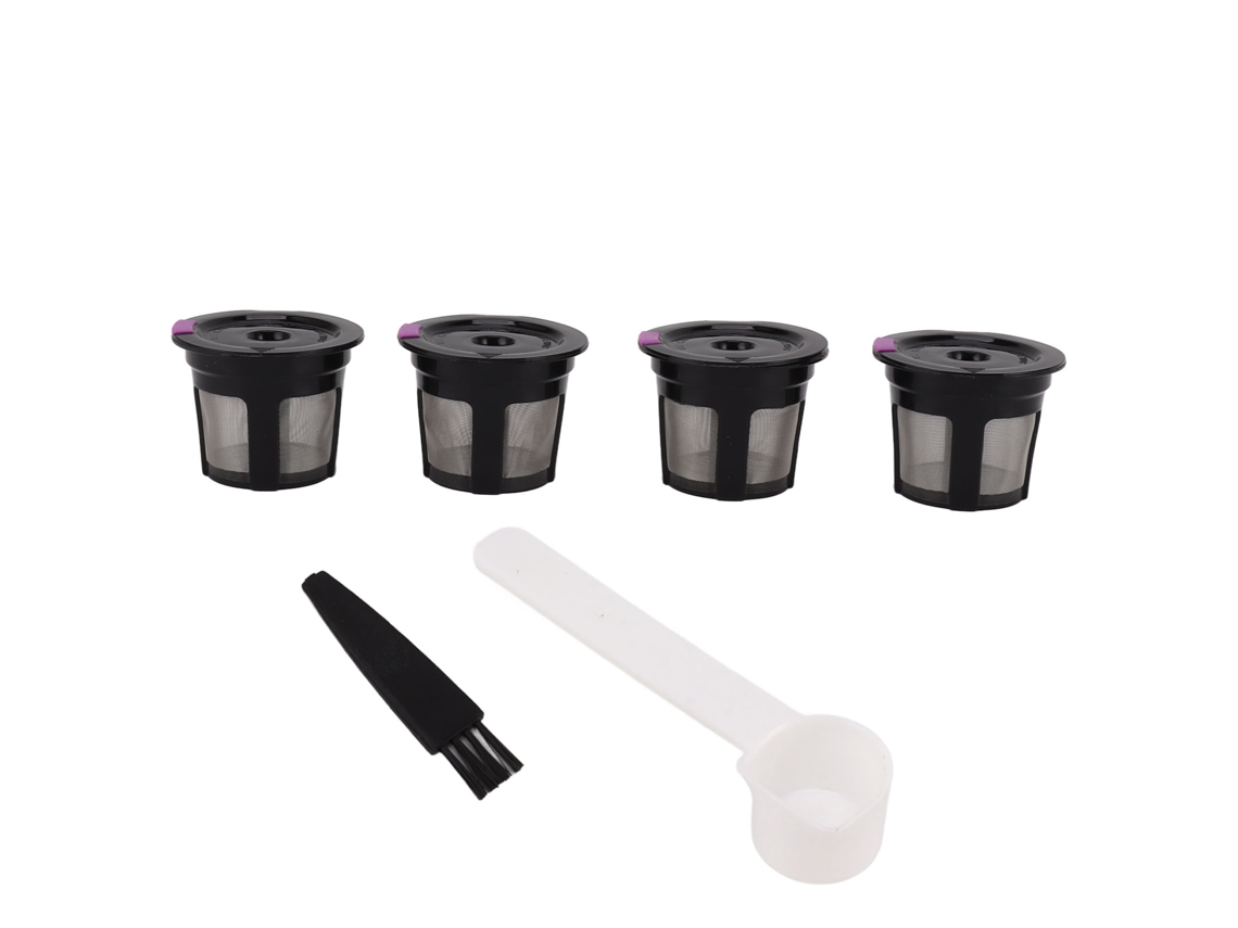 4pcs Cápsulas De Café Reutilizáveis Com Filtro, Pincel E Colher Branca Eco-friendly Para Café