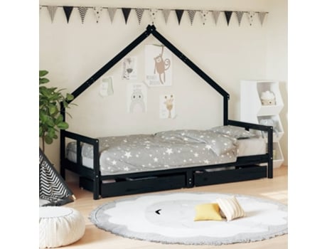Estructura De Cama Infantil VIDAXL Negro Madera (80x200 cm)