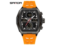 Reloj Electrónico De Moda (negro Y Naranja) Con Acabado Luminoso Y Alarma Resistente Al Agua.
