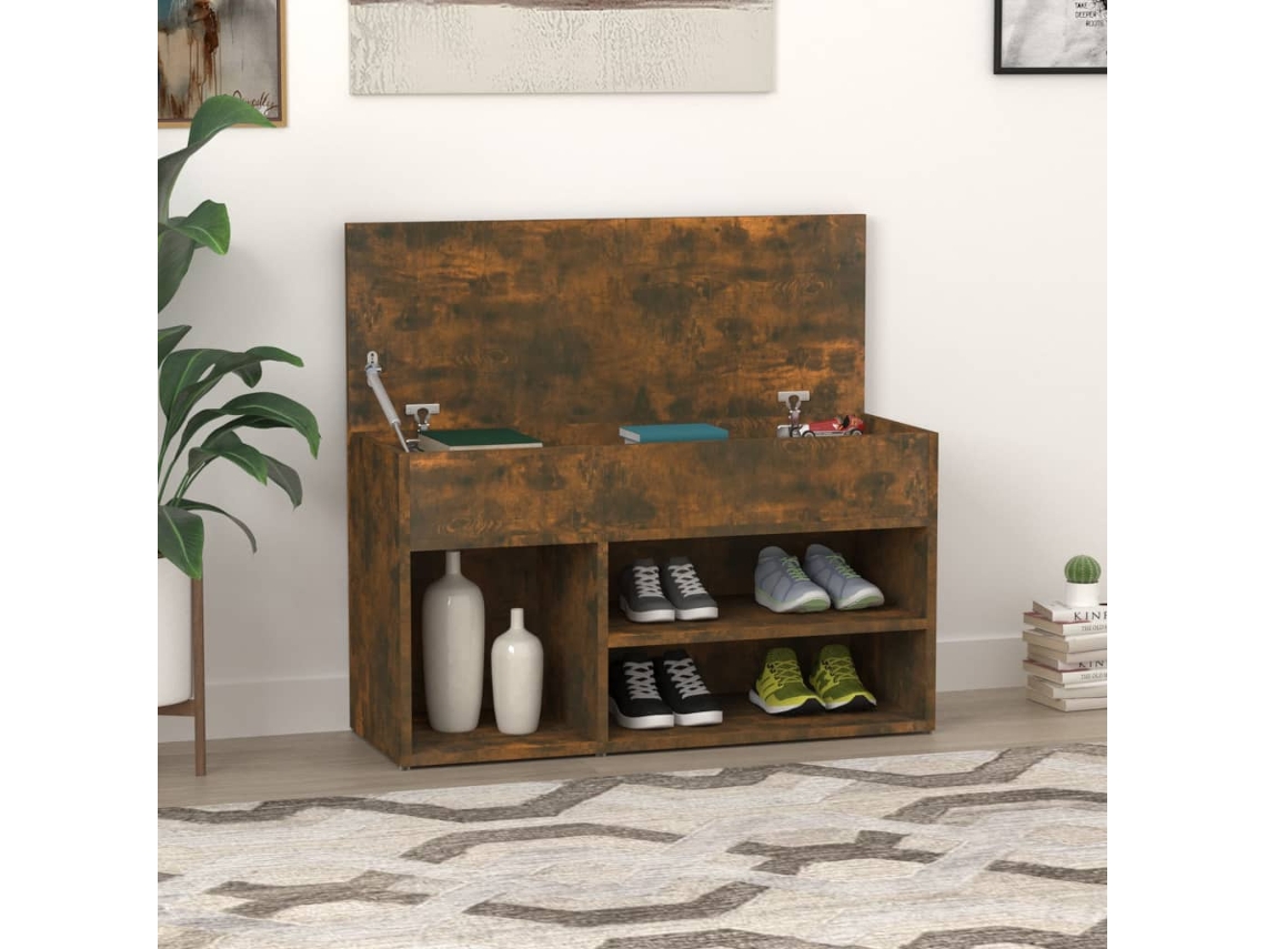Banco Zapatero | Armario Zapatero Madera Contrachapada Roble Ahumado 80x30x45 Cm