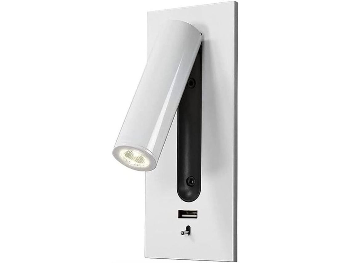 Lámpara De Pared – Aplique Led Ajustable – Luz De Lectura Focalizada – Lámpara Moderna Con Puerto De Carga Usb – Color Blanco