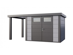 Caseta de Jardin metálica NH7 con Apoyo abierto pequeño a la izquierda | Gris Claro | (298 x 238) + (168 x 238) - NOVO HABITAT