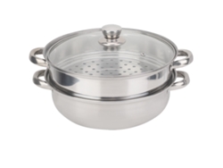 Olla vaporera de acero inoxidable de 27 cm con tapa de vidrio (sin marca)
