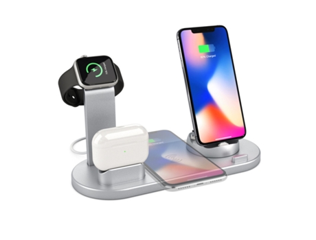 Estación de carga inalámbrica, base de carga 4 en 1 compatible con iPhone, Apple Watch, AirPods, plateado CHRONUS