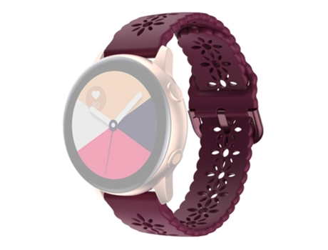 Correa de Silicona flor de ciruelo 20mm ahuecado para Samsung Galaxy Watch4 40mm/44mm/Watch4 Classic 42mm/Garmin Venu 2 Plus - vino tinto