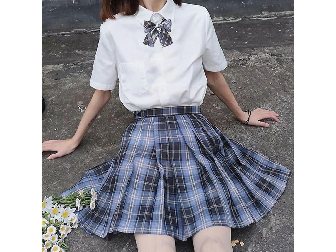 Falda plisada Rebe, uniforme escolar japonés para niñas, cintura alta, corte en línea A, tela a cuadros, Nowcos M Ilha Marítima