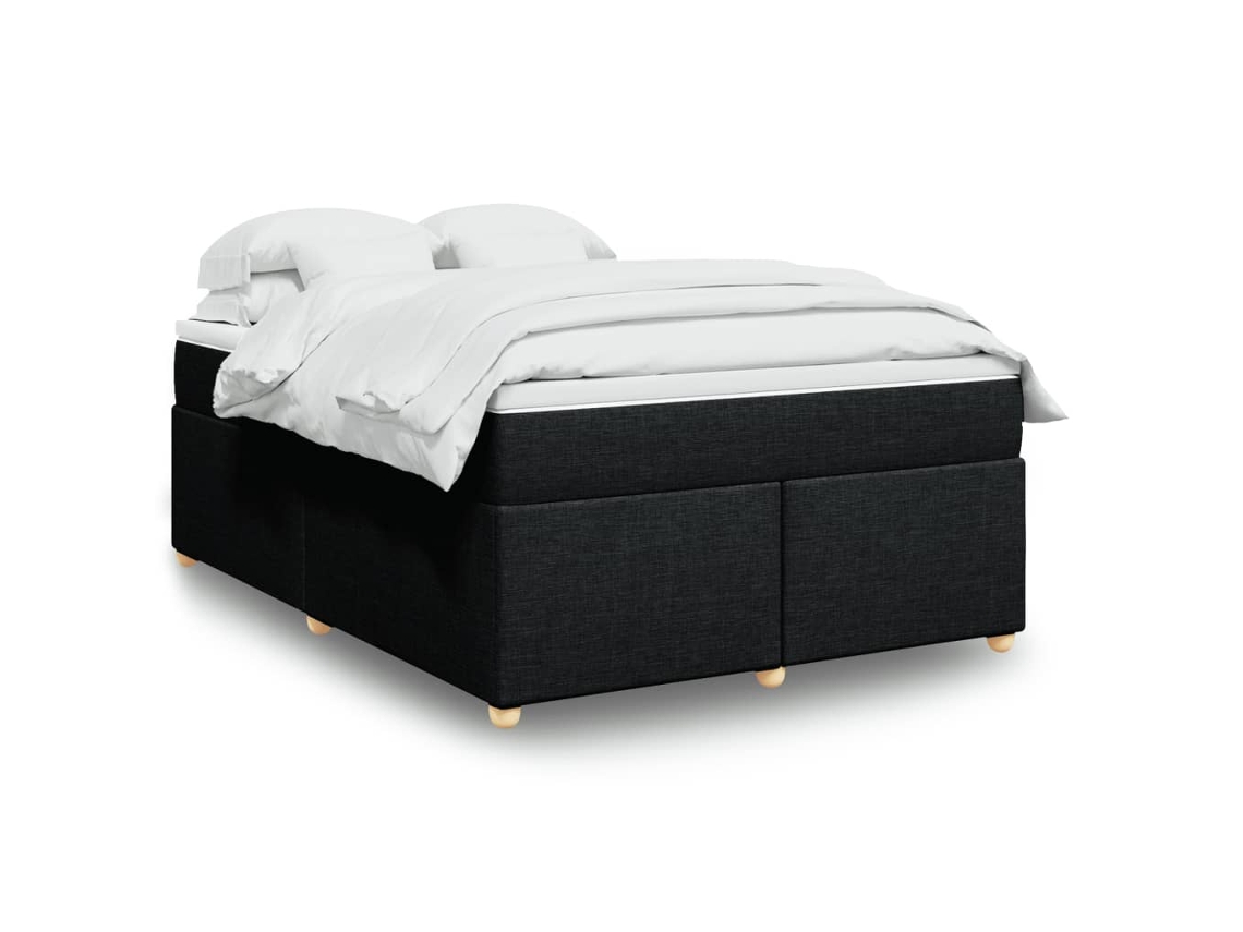 Cama Box Spring Con Colchón Tela Negro 160x200 Cm