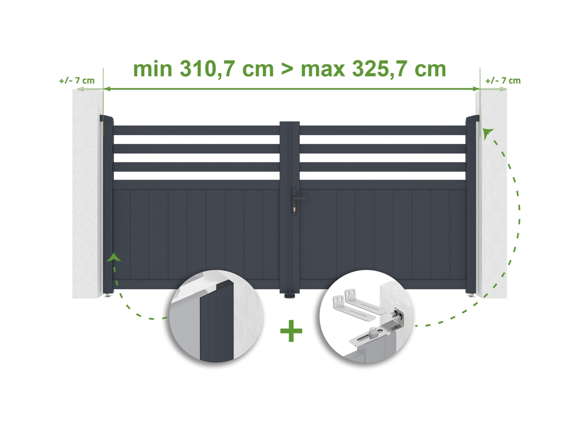 Puerta giratoria ajustable de 3 m de ancho Nevis H.140 cm, aluminio gris, Casanoov