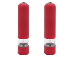 Juego de 2 molinillos eléctricos de sal y pimienta con luz, ajustables, a pilas, color rojo. Rosewell