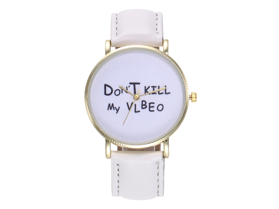Reloj De Cuarzo Unisex Con Correa De Cuero Pu Patrón De Letras Zhoulianfa (blanco)