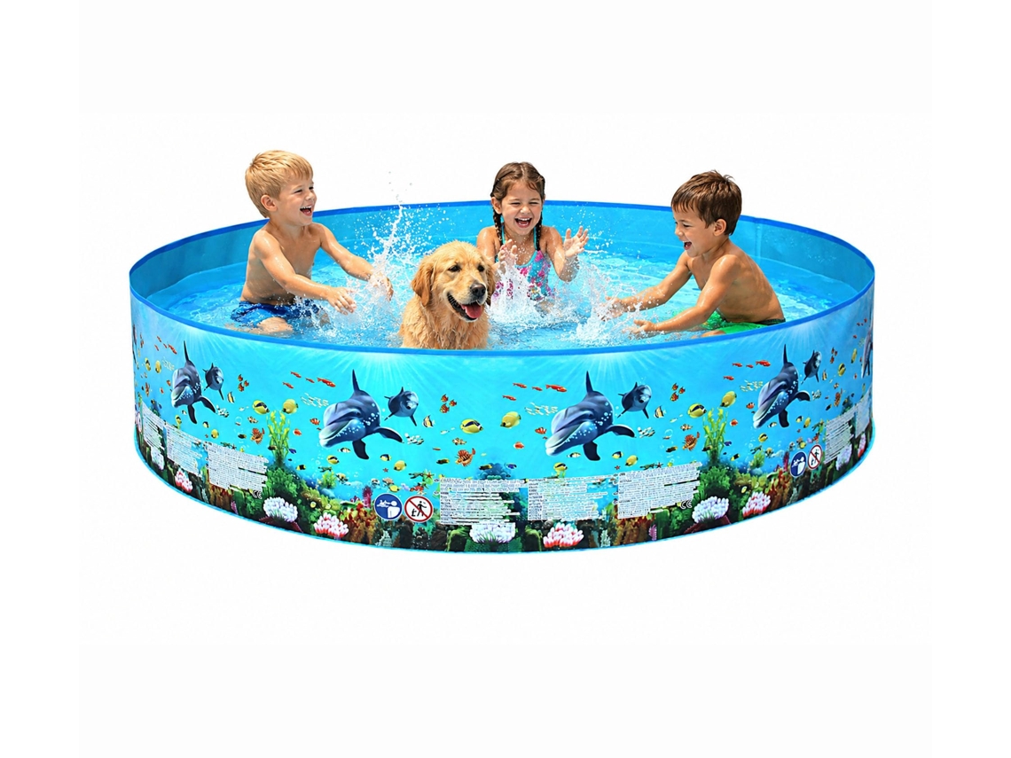 Piscina Redonda Infantil De 5 Pies, Plástico Rígido Plegable Sin Inflar, Diseño Marino. Tamaño 60"x12", Pvc Resistente, Para Familia Y Mascotas.