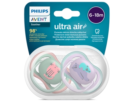 AVENT Chupetes Ultra Air Animales Colores Pasteles 6 a 18 Meses 2 Uds