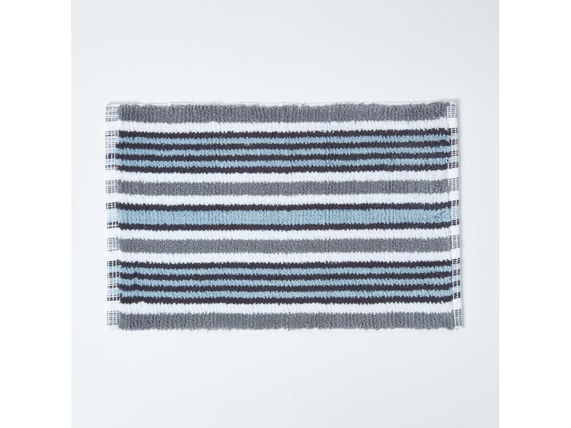 Homescapes Handloomed Striped Cotton Black Bath Mat