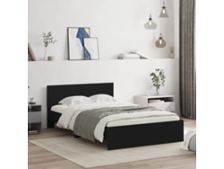 Estructura De Cama Con Cabecero Negro 135x190 Cm