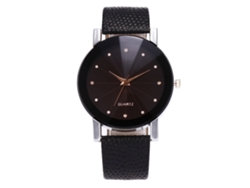 Reloj De Pulsera De Cuarzo Para Parejas Con Correa De Piel Sintética, Estilo Sencillo, Esfera Redonda Negra.